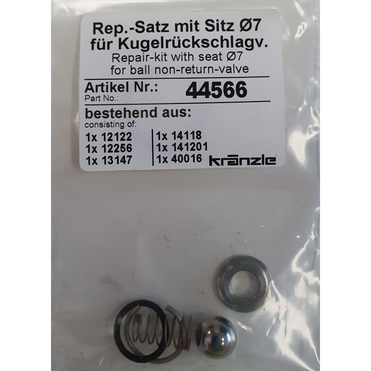 44566  Repair Kit with Seat 7mm for Ball NonReturn Valve