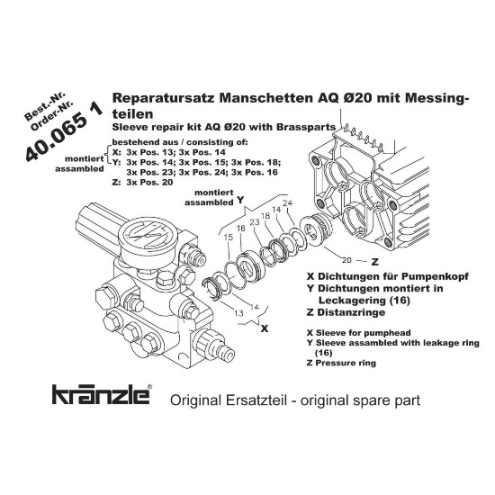 400651 - Repair Kit Water Seals for AQ Pump 20mm with Brass Parts