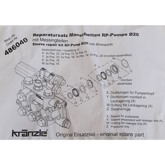 486040 - Repair Kit Water Seals for RP Pump 20mm