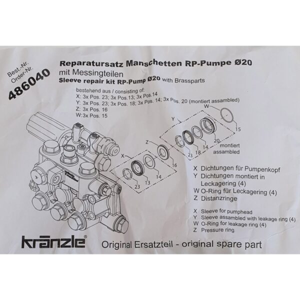 486040 - Repair Kit Water Seals for RP Pump 20mm with Brass Parts